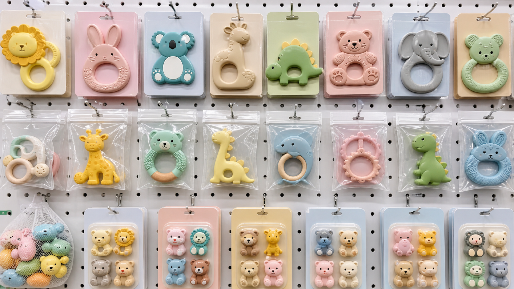 Packaged teether toy display wall