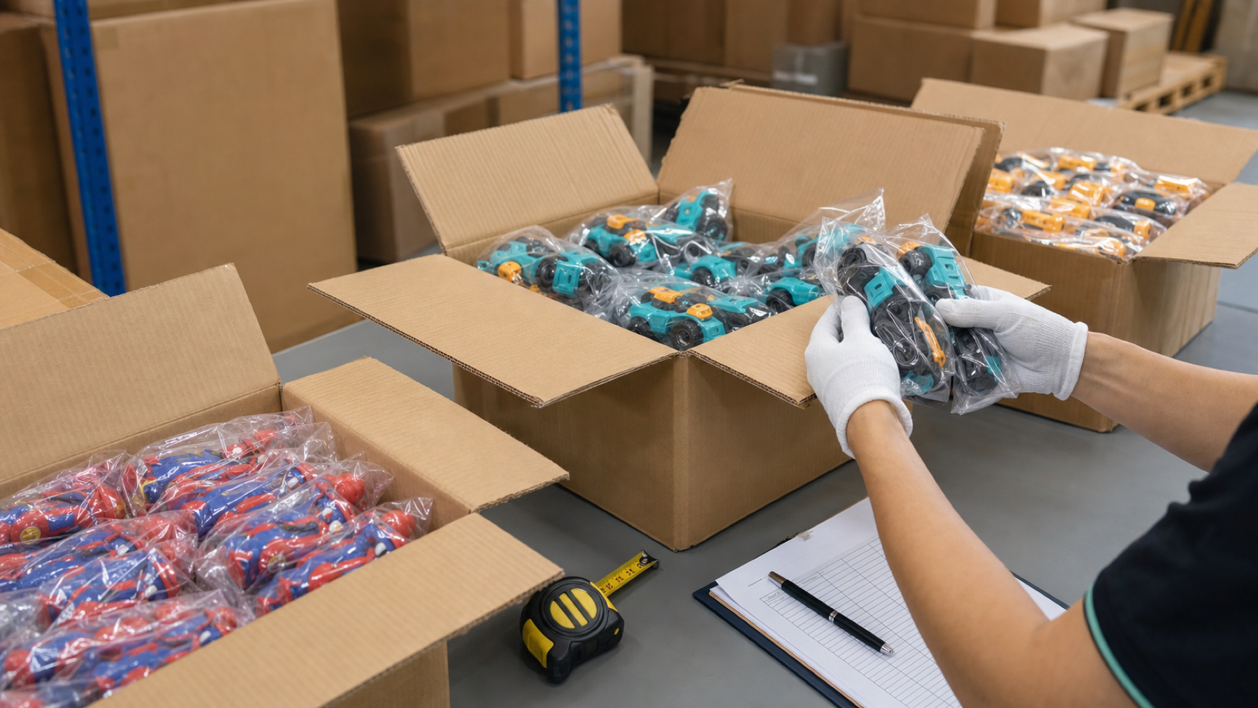 Toy order carton opening and quantity inspection