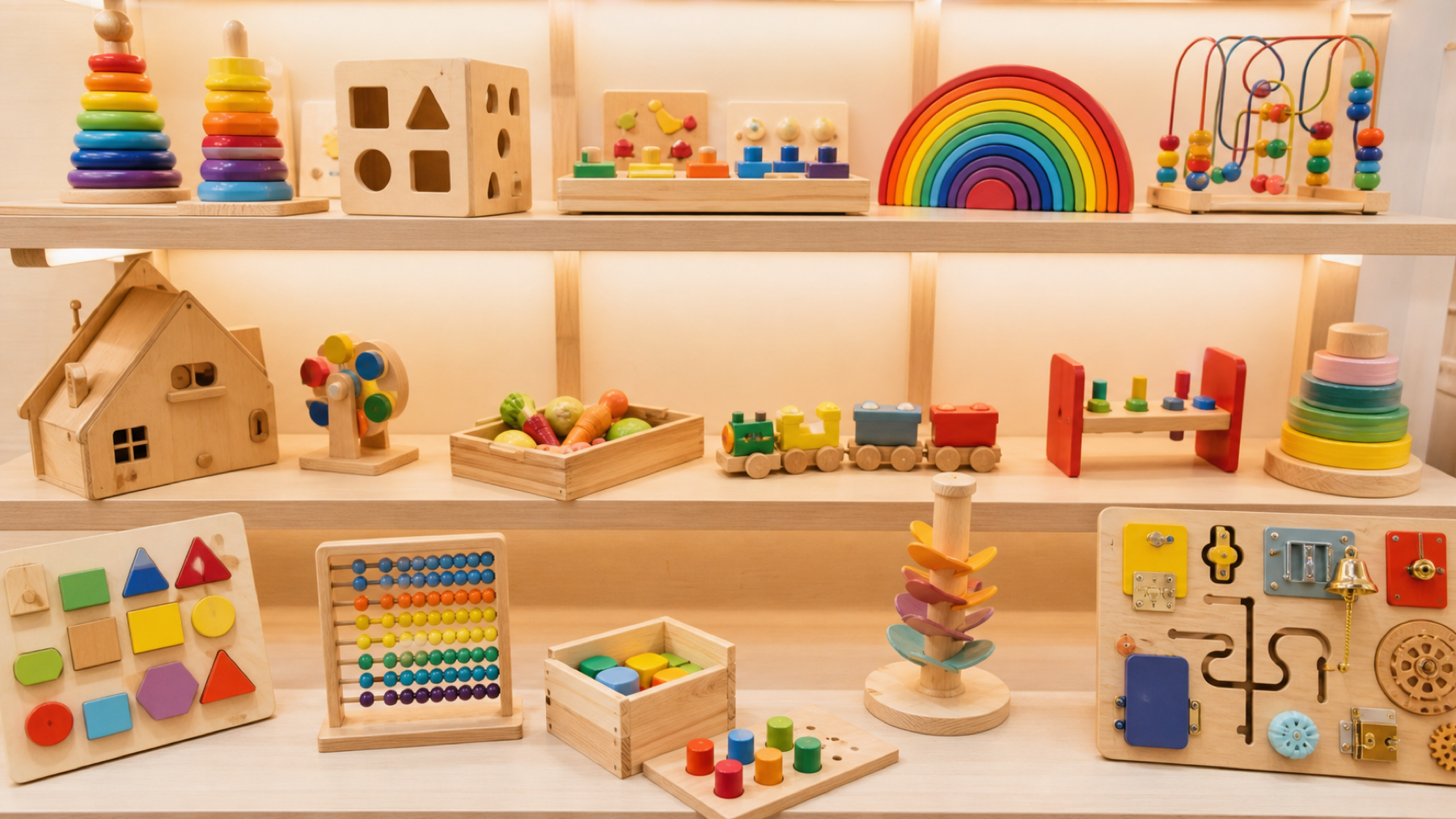 Wooden toy showroom with educational toys