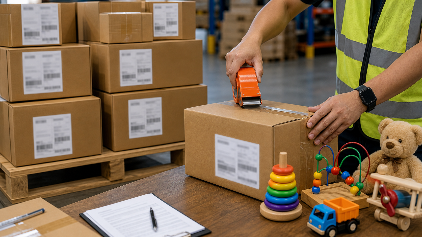 Toy cartons prepared for freight forwarding